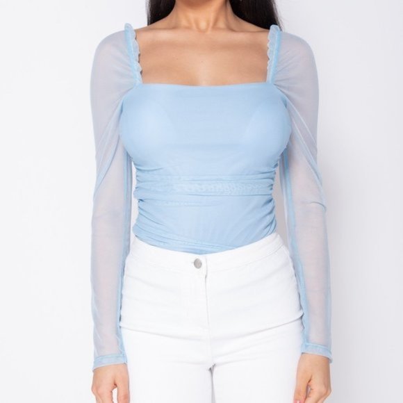 Sweet Nothings Blue Sheer Sleeve Bodysuit - Picture 6 of 9